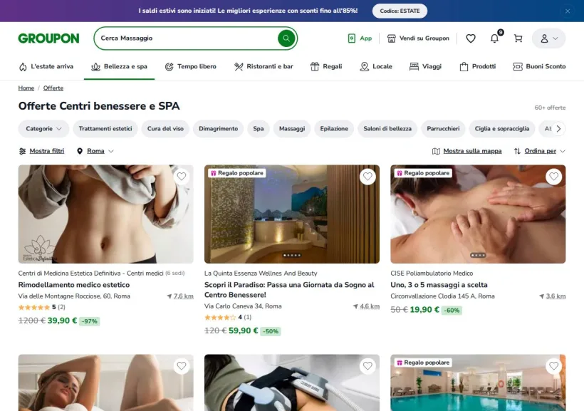 Schermata della pagina offerta di Groupon