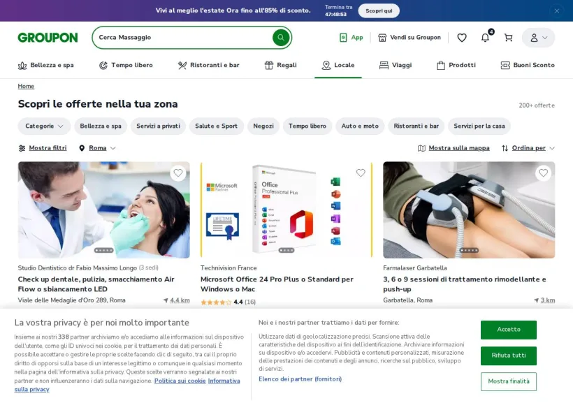 Schermata della pagina offerta di Groupon
