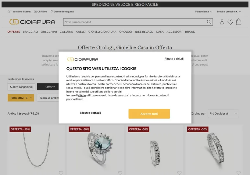 Schermata della pagina offerta di GioiaPura