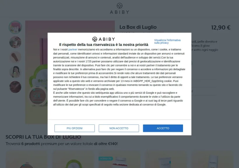 Schermata della pagina offerta di Abiby   