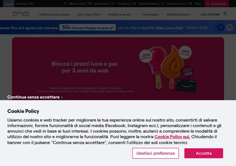 Schermata della pagina offerta di Enel Energia