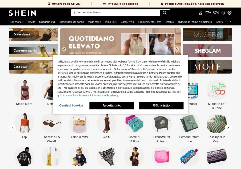 Schermata della pagina offerta di Shein
