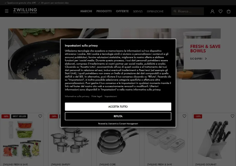 Schermata della pagina offerta di Zwilling