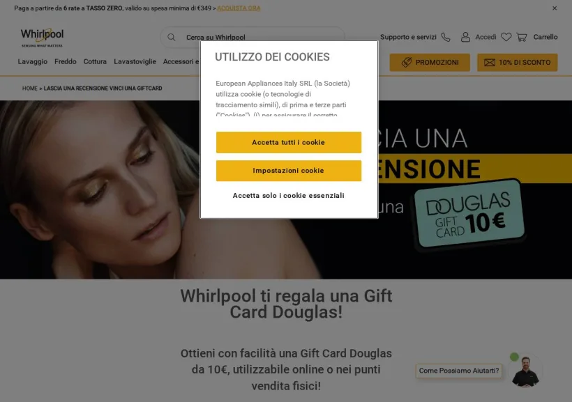 Schermata della pagina offerta di Whirlpool