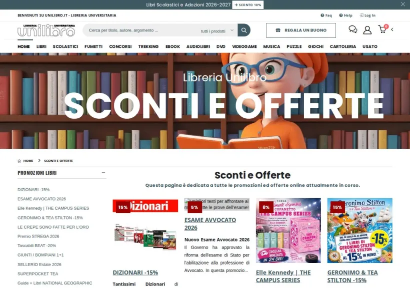 Schermata della pagina offerta di Unilibro