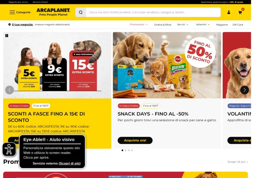 Schermata della pagina offerta di Arcaplanet