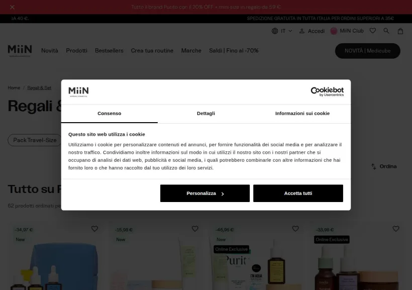 Schermata della pagina offerta di Miin Cosmetics
