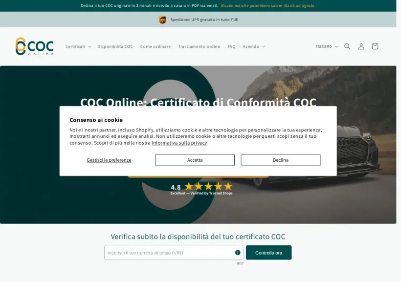 Schermata della pagina offerta di Coc-online