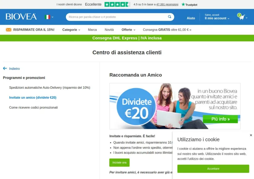 Schermata della pagina offerta di Biovea