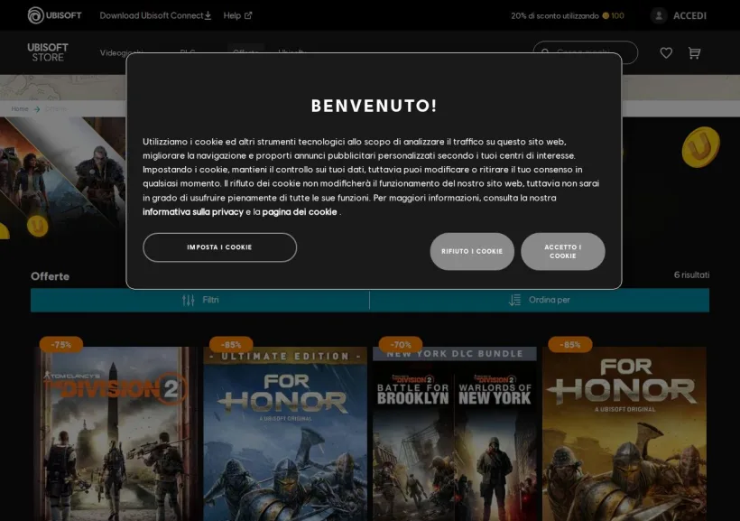 Schermata della pagina offerta di Ubisoft