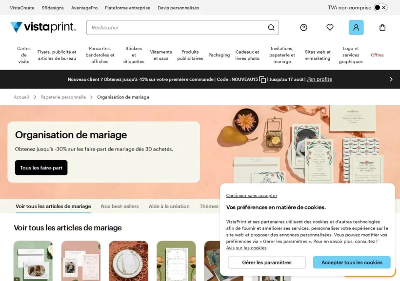 Schermata della pagina offerta di Vistaprint