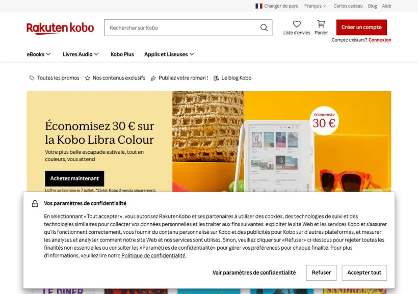 Schermata della pagina offerta di Kobo