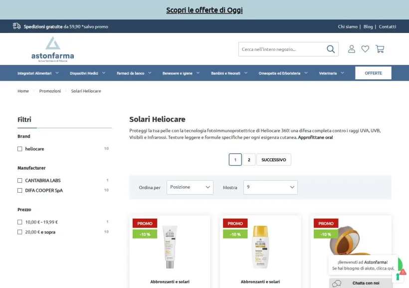 Schermata della pagina offerta di Astonfarma
