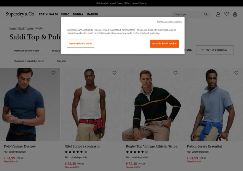 Schermata della pagina offerta di Superdry