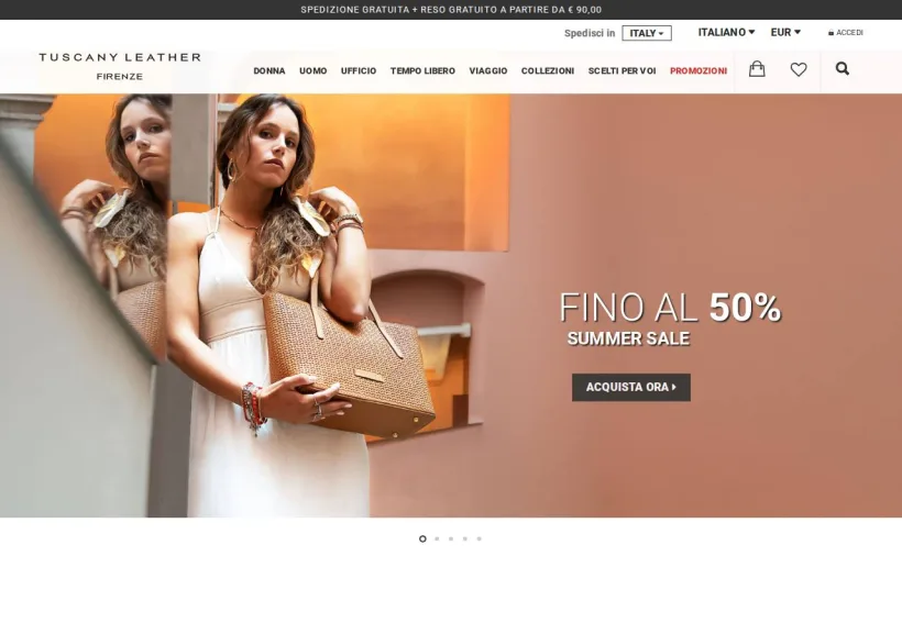 Schermata della pagina offerta di Tuscany Leather