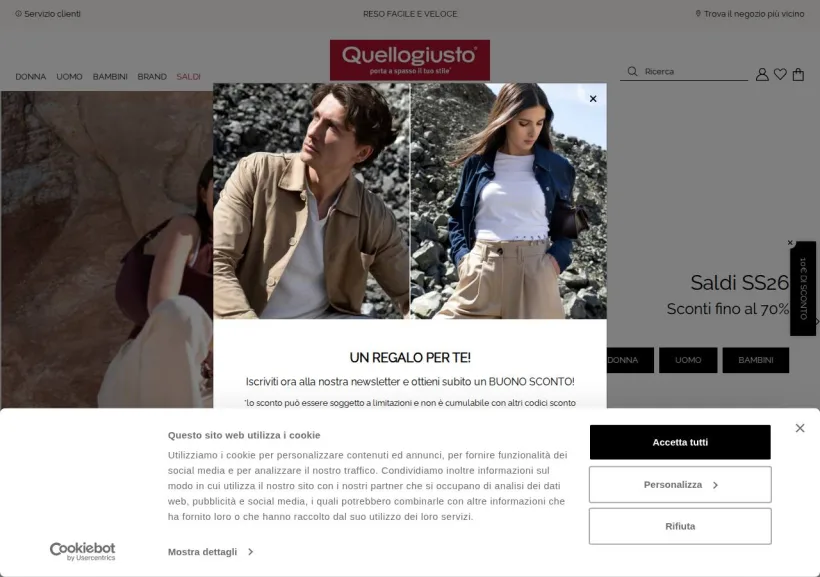 Schermata della pagina offerta di Quellogiusto