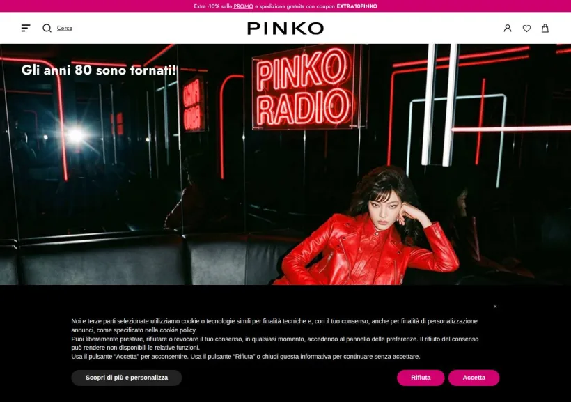 Schermata della pagina offerta di Pinko