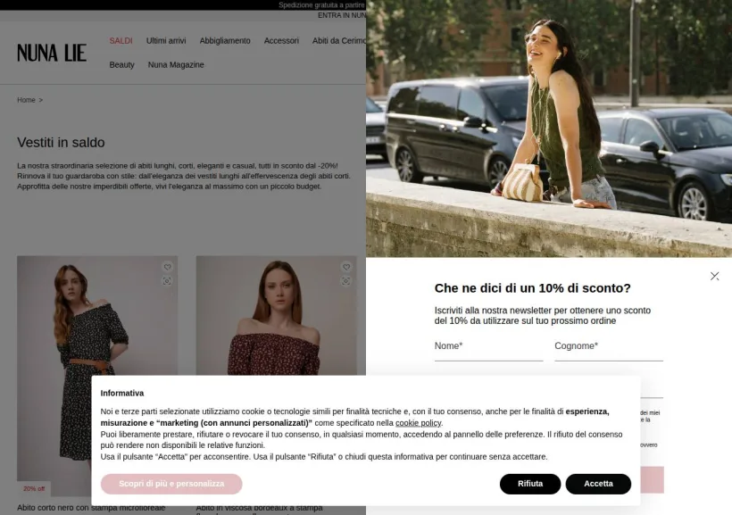 Schermata della pagina offerta di Nuna Lie
