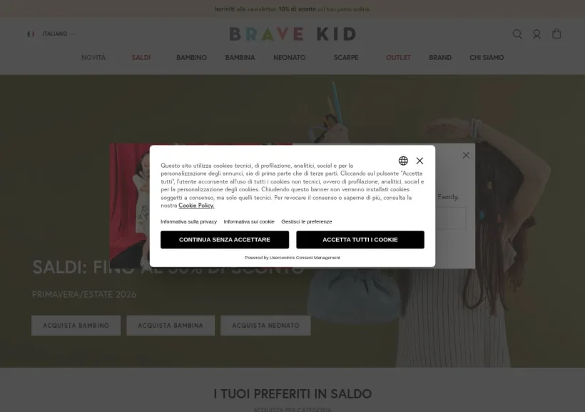 Schermata della pagina offerta di Bravekid