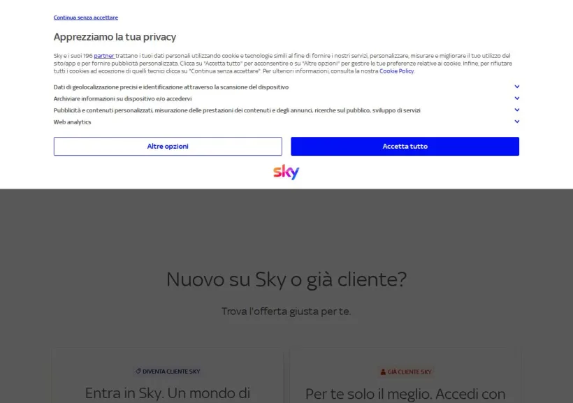 Schermata della pagina offerta di Sky Wifi