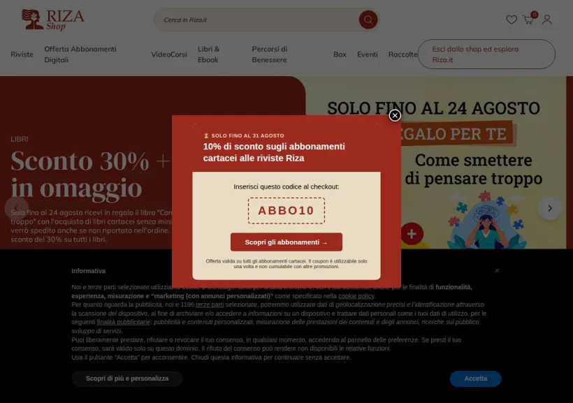 Schermata della pagina offerta di Edizioni Riza 