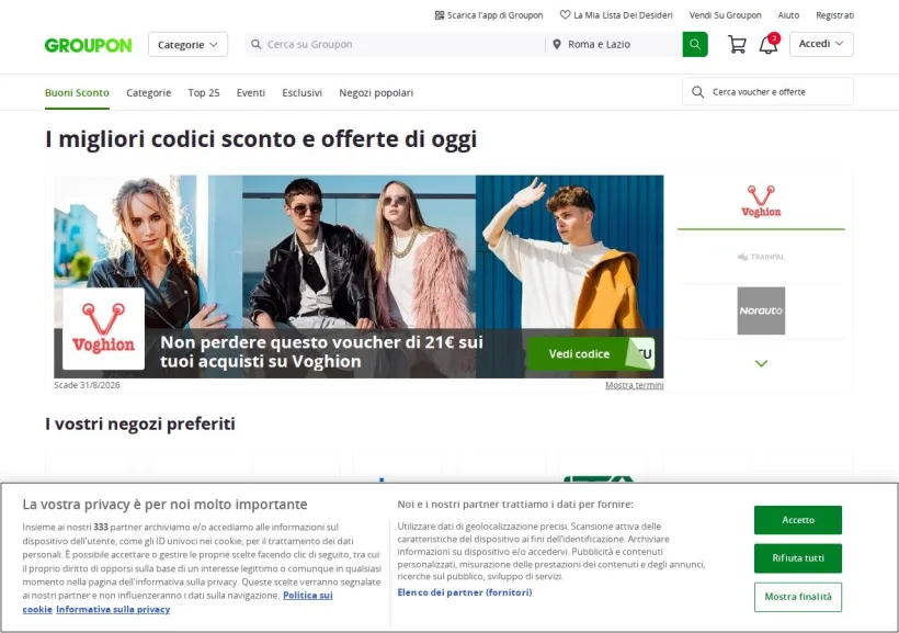Schermata della pagina offerta di Groupon