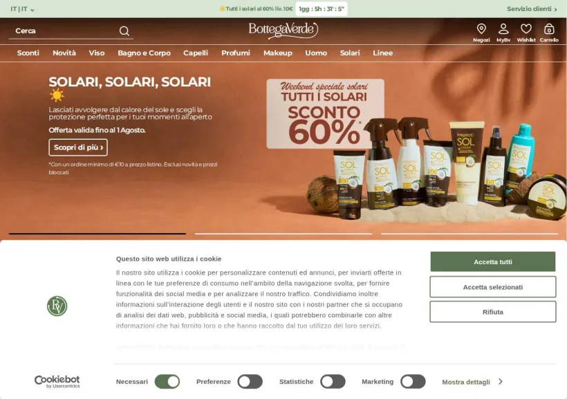 Schermata della pagina offerta di BottegaVerde