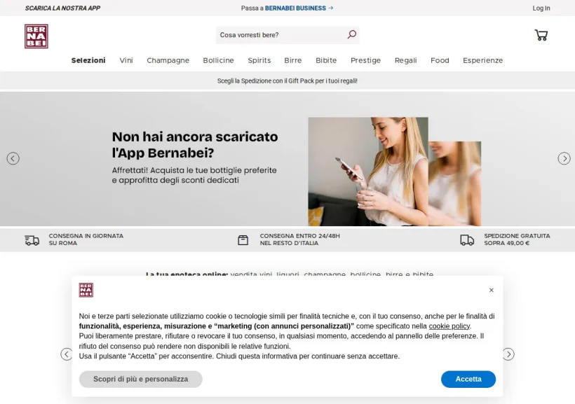 Schermata della pagina offerta di Bernabei