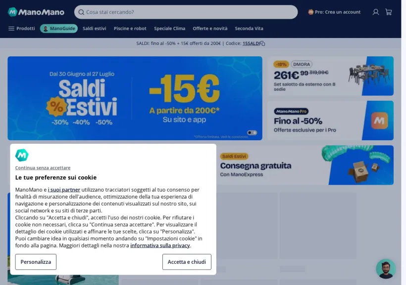 Schermata della pagina offerta di ManoMano