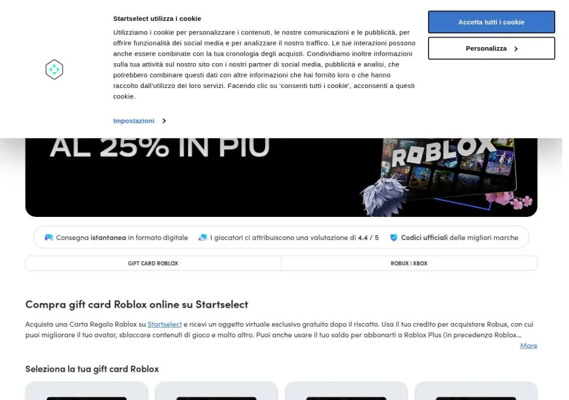 Schermata della pagina offerta di Startselect