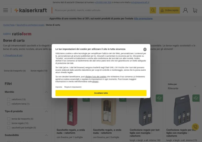 Schermata della pagina offerta di Kaiser Kraft