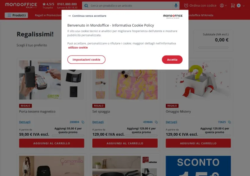 Schermata della pagina offerta di Mondoffice
