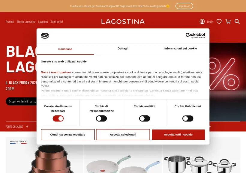 Schermata della pagina offerta di Lagostina
