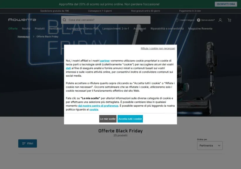 Schermata della pagina offerta di Rowenta