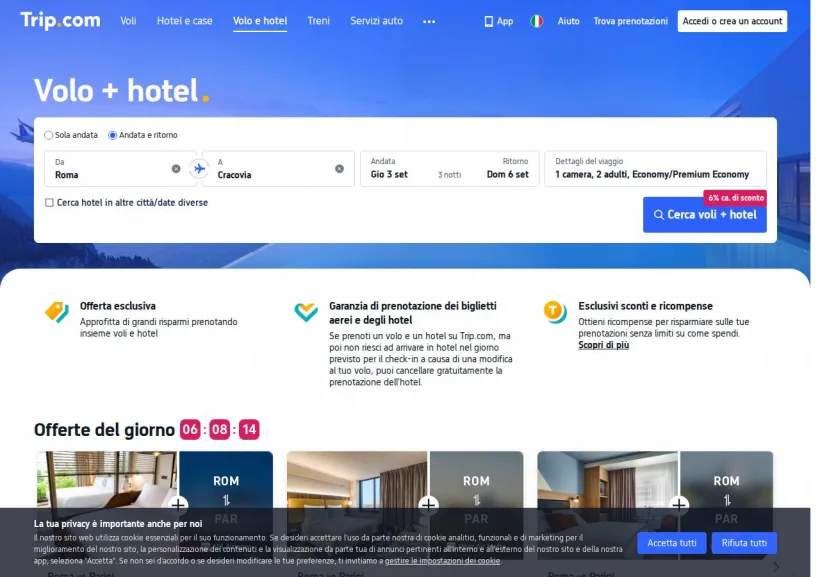 Schermata della pagina offerta di Trip.com