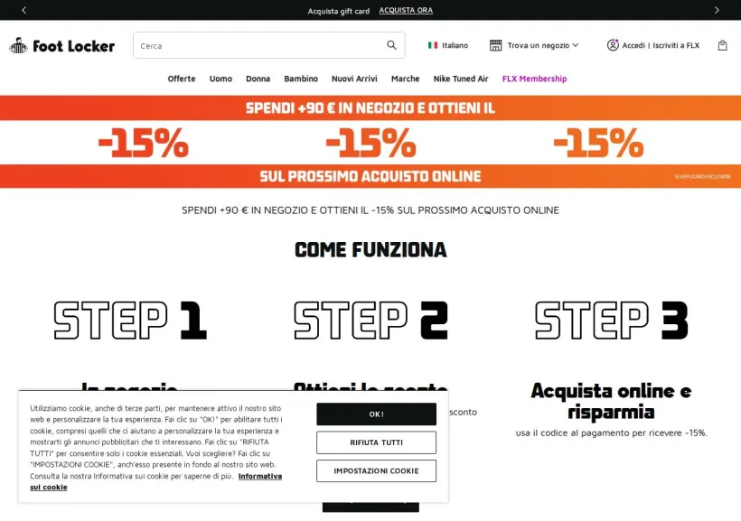 Schermata della pagina offerta di Foot Locker
