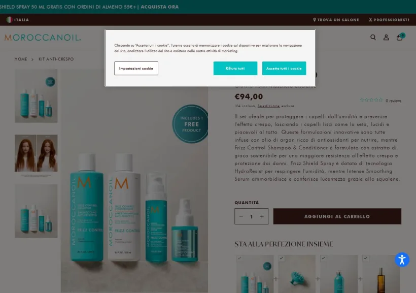 Schermata della pagina offerta di Moroccanoil