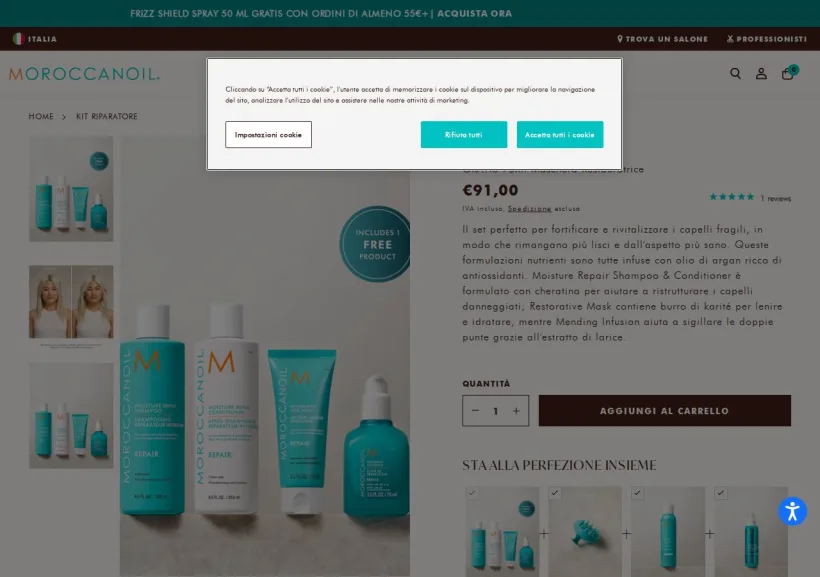 Schermata della pagina offerta di Moroccanoil