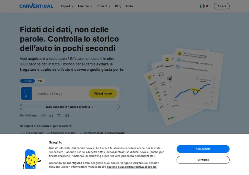 Schermata della pagina offerta di carVertical