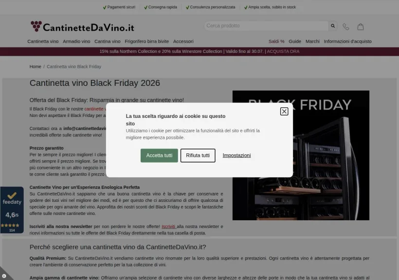 Schermata della pagina offerta di CantinetteDaVino.it