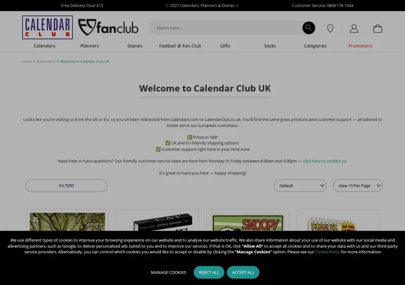Schermata della pagina offerta di Calendars.com