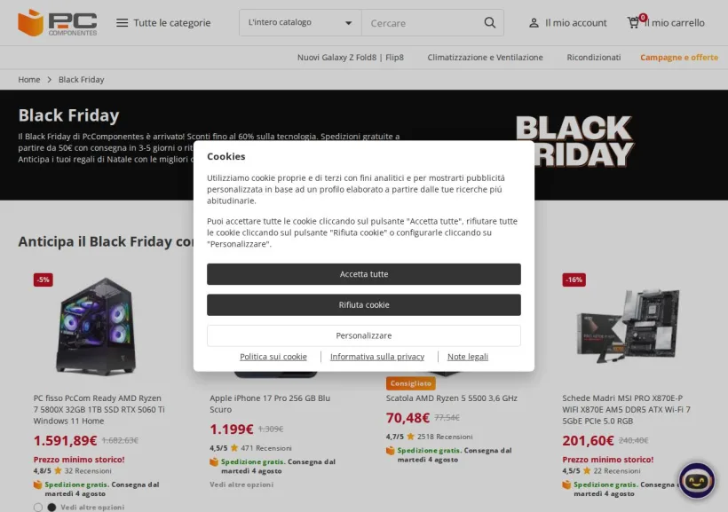 Schermata della pagina offerta di Pc Componentes