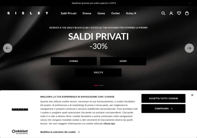 Schermata della pagina offerta di Sisley