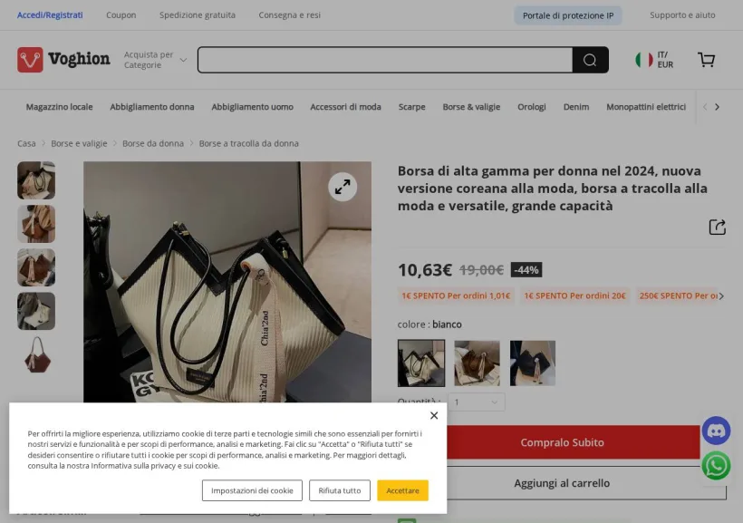 Schermata della pagina offerta di Voghion