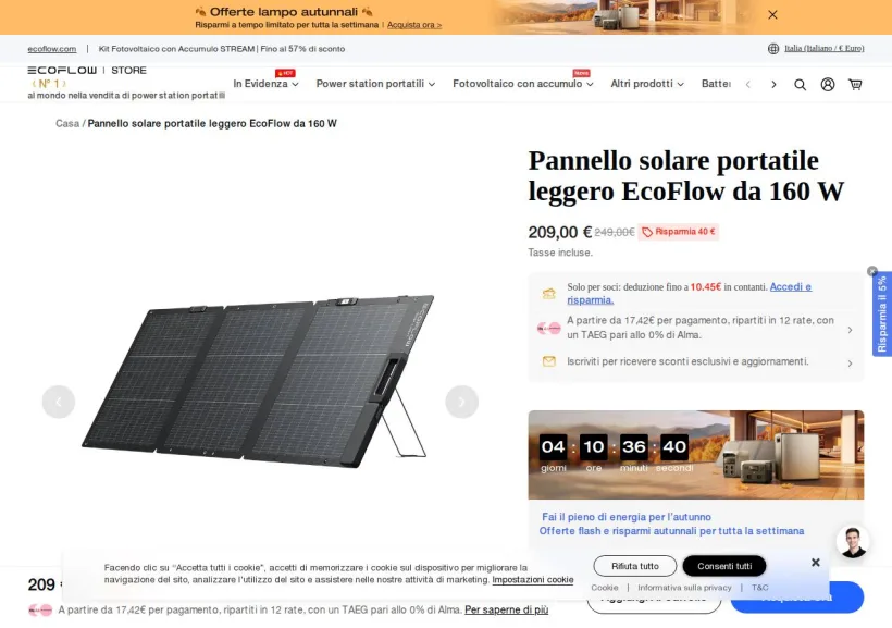 Schermata della pagina offerta di EcoFlow Italia