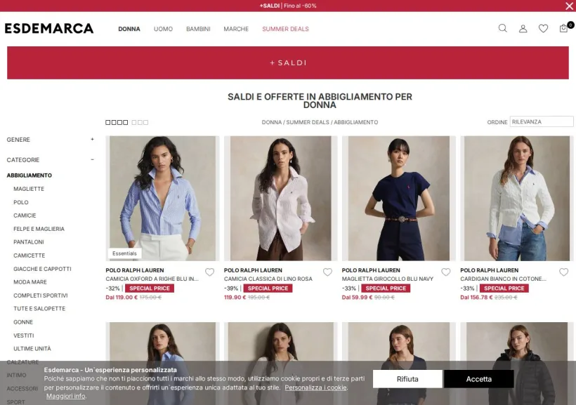 Schermata della pagina offerta di Esdemarca