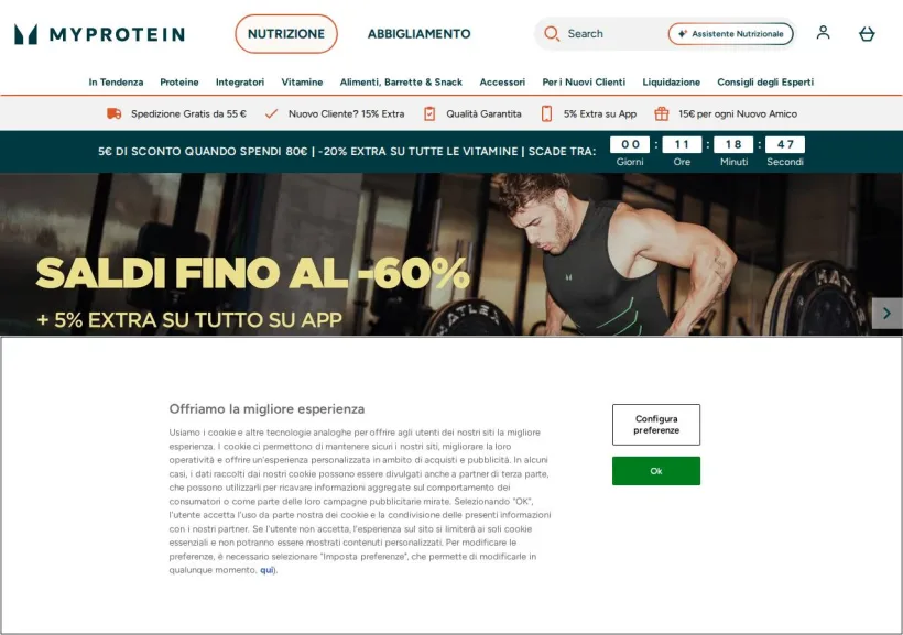 Schermata della pagina offerta di MyProtein