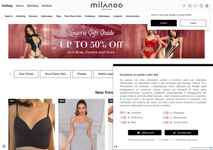 Schermata della pagina offerta di Milanoo