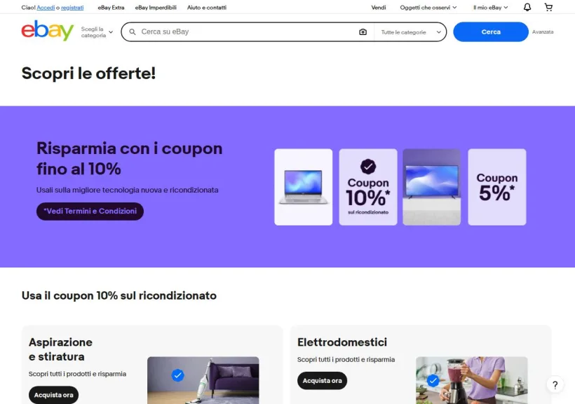 Schermata della pagina offerta di eBay