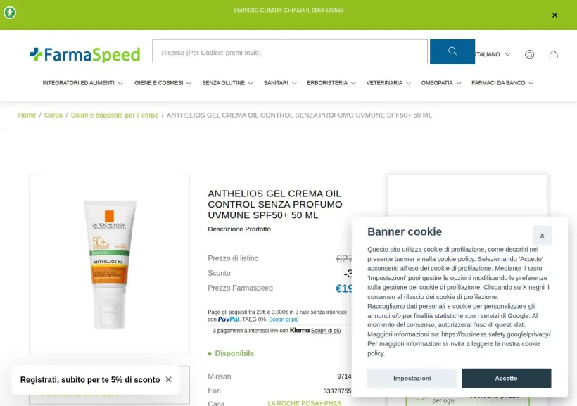 Schermata della pagina offerta di Farmaspeed